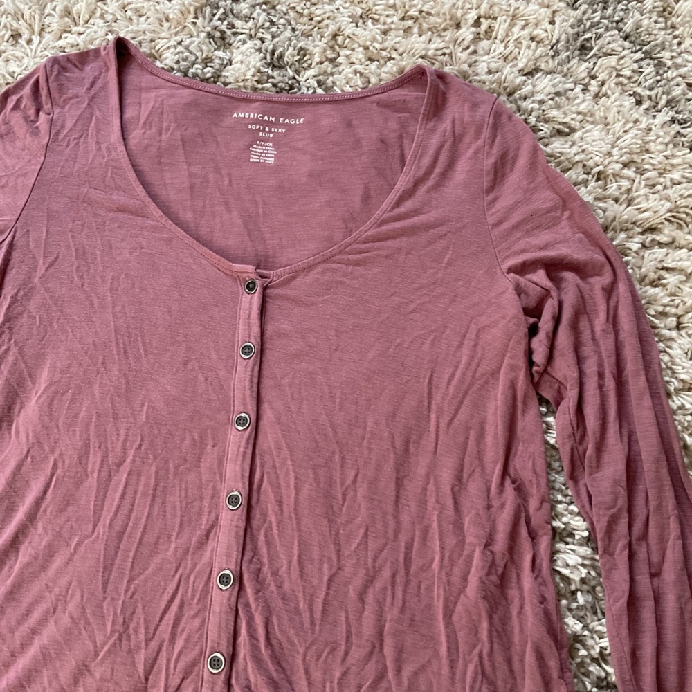 American Eagle Soft & Sexy‎ Slub Long Sleeve Dusty Rose Women S